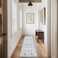 EVERGRACE Hallyway Area Runner Rugs 2x8, Boho Floral Faux Wool Indoor Outdoor Rugs, Washable Rugs for Bedroom Dining Room Living Room Kitchen, Low Pile Floor Mat Carpet for Home Decor, Porcelain Blue