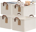 CHICVITA 4 Pack Large Fabric Storage Baskets for Shelves, Beige | 16.8" × 11" × 9.8", Closet Storage Bins for Clothes, Towels & Blankets, Collapsible, Metal Frame, Leather Handles
