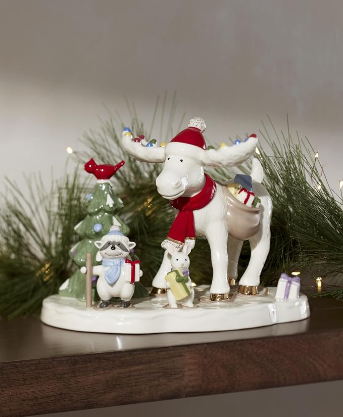 Lenox 897676 Marcel The Moose Delivering Gifts Figurine, Christmas Decorations, Indoor Decor