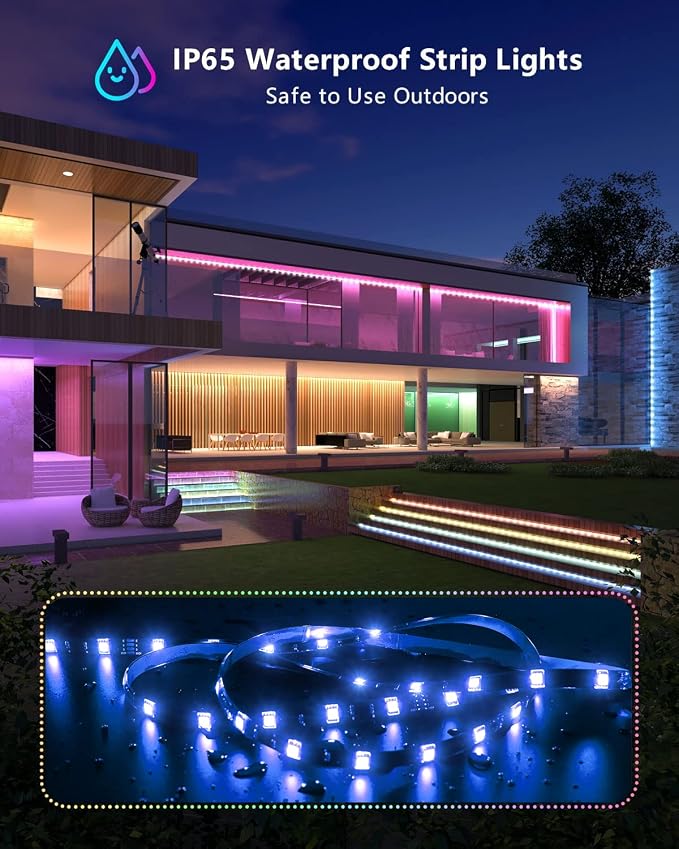 MIHEAL 5050 Black PCB RGB WiFi Smart LED Strip 32.8Ft 300LED Waterproof Kit | App & voice control lighting with music mode, UL Listed DC12V adapter, works with iOS & Android indoor decor