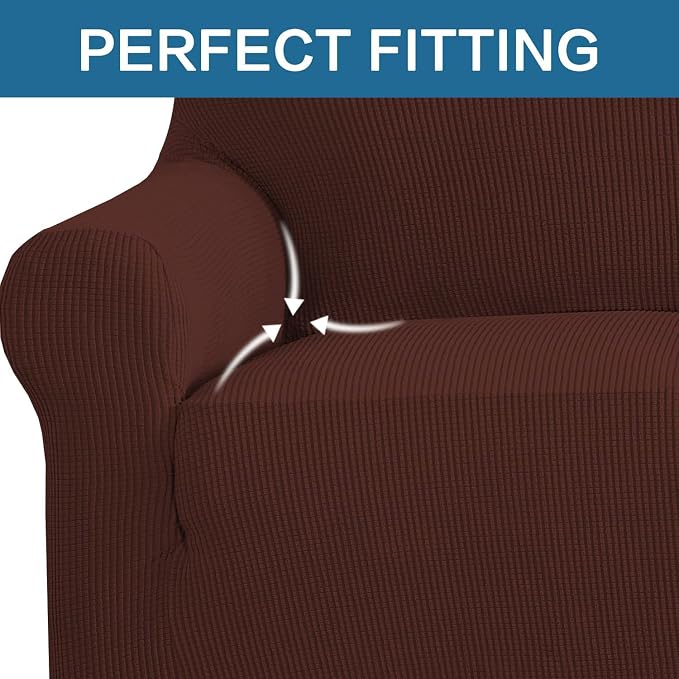 H.VERSAILTEX Stretch Couch Covers for Sofa 1 Piece Slipcovers for Couches and Sofas 3 Seater Couch Cover Feature Thick Checked Jacquard Fabric with Elastic Bottom(Sofa 72"-88" Wide, Burnt Brick)