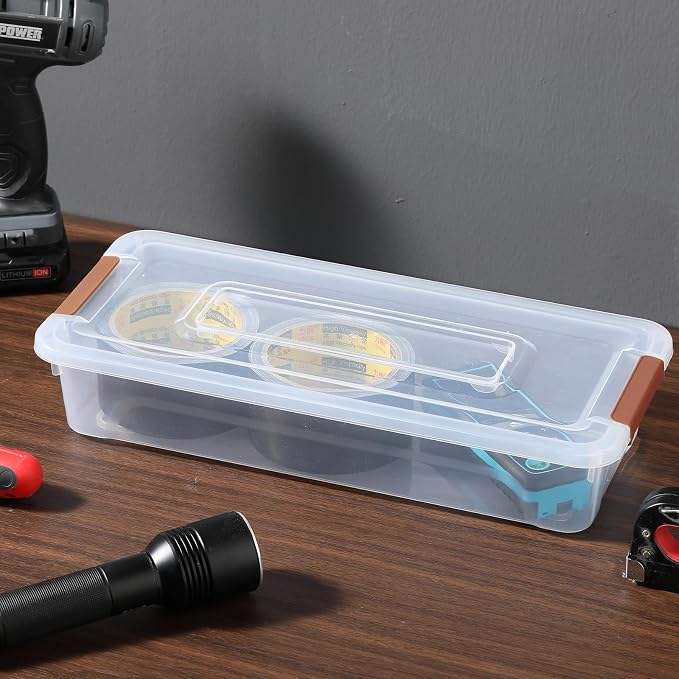 novelinks 4 Quart Clear Plastic Storage Containers with Lids (8 Pack) | Storage Bins with Lids, Stackable Small Clear Bins, Craft Storage Box, Paper Storage, Under Bed Storage Bins, Pencil Box