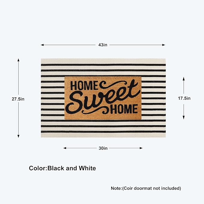 Collive Door Mat Black and White Striped Rug 27.5" x 43.3", Farmhouse Fall Front Porch Rug Reversible Washable Front Door Mats, Hand Woven Welcome Layered Doormat Carpet for Entryway Entrance
