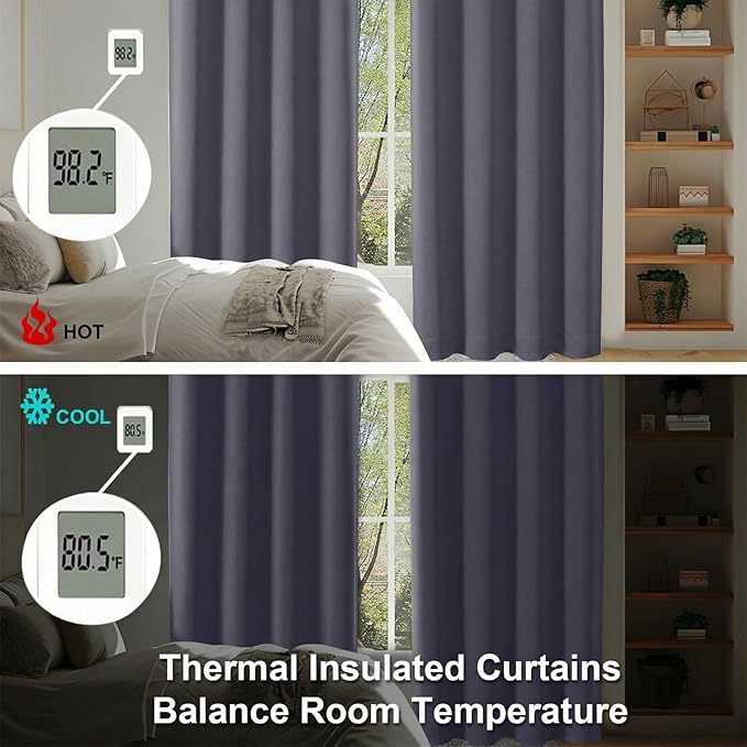 Simplebrand Blackout Extra 10ft Curtains for Patio 120 Inches Long 2 Panels Set, Solid Thermal Insulated Energy Saving Rod Pocket Window Treatment Curtains Blackout Drapes, 50"Wx120"L, Greyish Purple