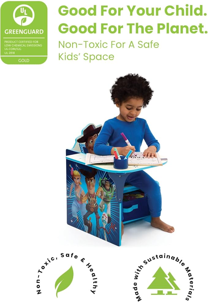 Delta Children Chair Desk with Storage Bin, Toy Story 4 | Kids Chair Desk Includes Fabric Storage Bin and Cup Holder, Low to the Ground for Easy Access, Ideal for Toddlers/Kids Age 3+