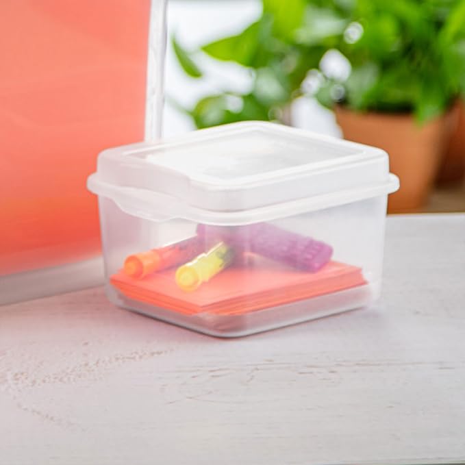 Sterilite FlipTop, Stackable Small Storage Bin with Hinging Lid, Plastic Container to Organize Desk at Home, Classroom, Office, Clear, (Pack of 12) | Bin with Hinged Lid, Stackable Multipurpose Organizer for Art & Craft Supplies, Accessories, Photos & ...