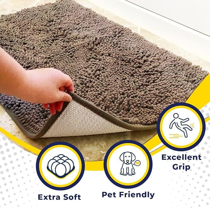Muddy Mat® | Super Water Absorbent Door Mat Indoor, Microfiber Quick Dry Chenille Entryway Rug, Slip Resistant Front Door Mat, Indoor Mats for Entryway, Machine Washable Pet Rug, Taupe 20" x 33"