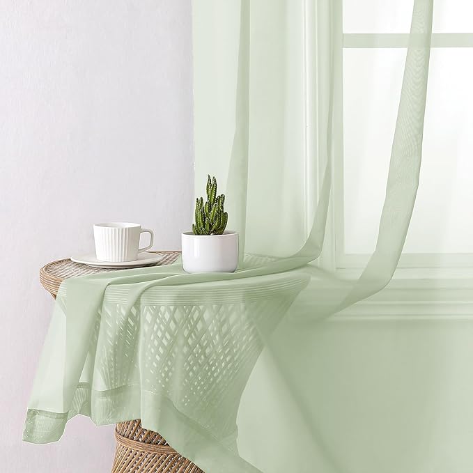 Lecloud Light Green Sheer Curtains 78 Inches Long 2 Panels, Modern Light Filtering Breathable Curtain, Gauzy Stylish Home Decor Drapes with Rod Pocket for Living Room Bedroom, Each 42" W x 78" L