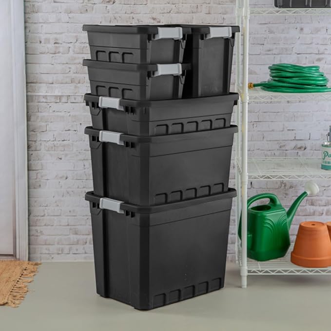 Sterilite Stacker Tote with Latching Lids for Garage, 4 Gallon, 12-Pack | Heavy-Duty and Stackable Plastic Boxes and Containers for Home, Desk, Cabinet, Dorm, Basement, or Utility Organization