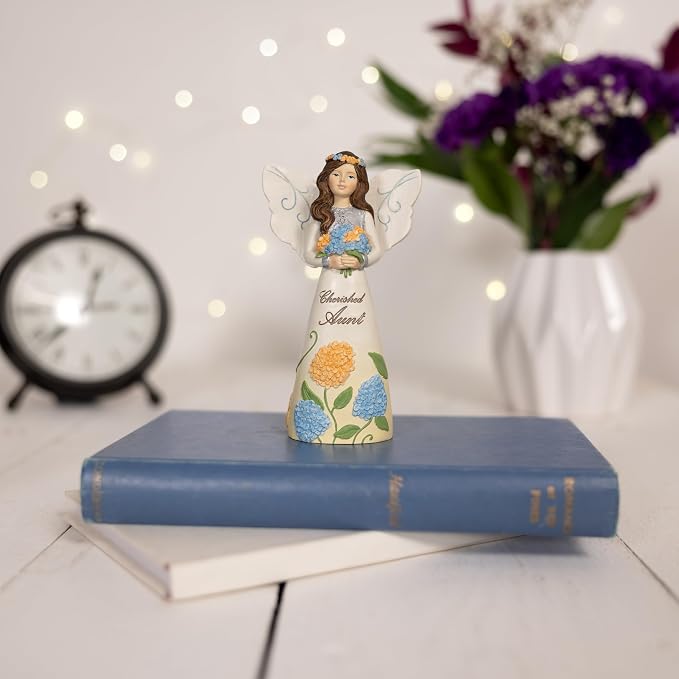 Pavilion Gift Company - Cherished Aunt - 5" Angel Figurine Floral Spring Home Decor from Niece Nephew Present