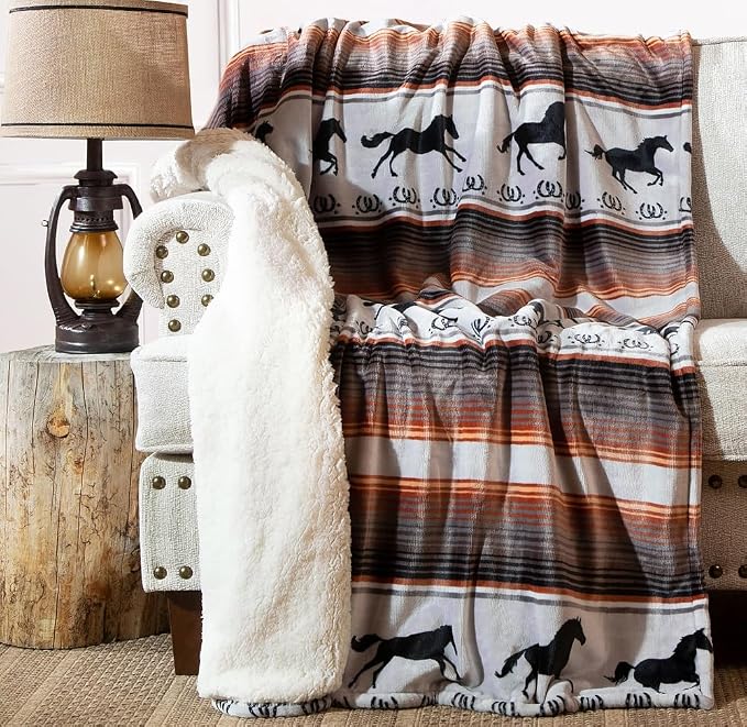 Carstens, Inc. Ultra Premium Super Soft Plush Sherpa Fleece Oversized Throw Blanket 54" x 68", Running on the Range