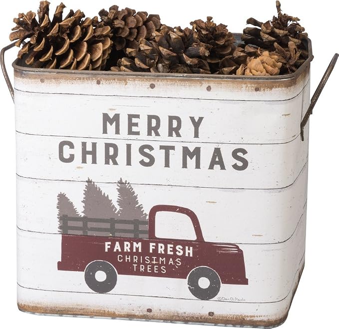 Primitives by Kathy 39896 Farmhouse Tin Buckets, Farm Fresh Christmas Trees