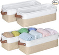Small Fabric Storage Bins, Narrow Storage Baskets for Organizing | Long Storage Basket, with Handles, Decorative Basket, For Closets Shelves Toilet Paper, 15x6x5 inch, 4-Pack, Beige