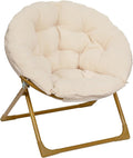 Flash Furniture Kids 23 Inch Folding Saucer Chair, Ivory Faux Shearling | Soft Gold Frame, Portable