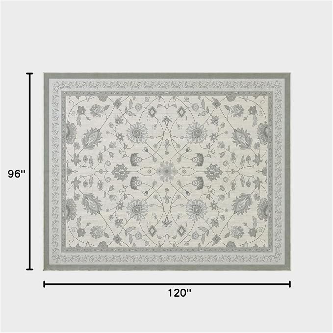 EVERGRACE Area Rugs for Living Room 8x10, Boho Floral Faux Wool Indoor Outdoor Rugs, Washable Rugs for Bedroom Dining Room Entryway Kitchen, Low Pile Floor Mat Carpet for Home Decor, Cool Gray