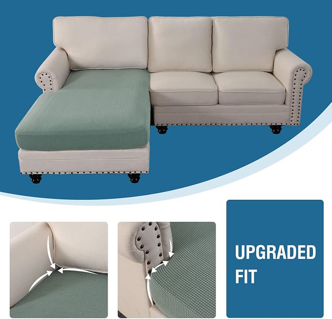 H.VERSAILTEX Sectional Couch Covers 1 Piece Chaise Slipcover L Shape Separate Cushion Couch Cover for Both Left/Right Sectional Couch (Seat Only: 1 Chaises, Sage)