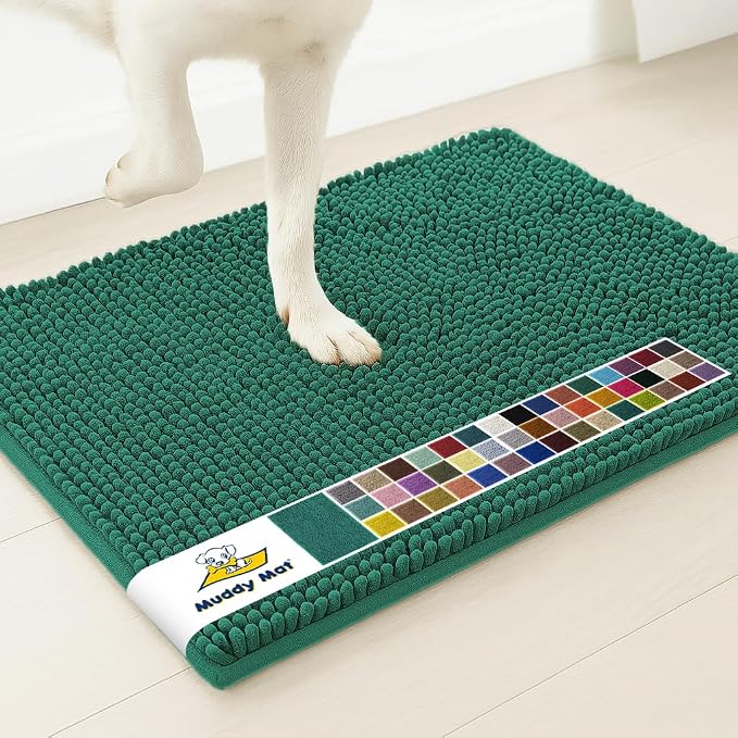 Muddy Mat® | Super Water Absorbent Door Mat Indoor, Microfiber Quick Dry Chenille Entryway Rug, Slip Resistant Front Door Mat, Indoor Mats for Entryway, Machine Washable Pet Rug, Slate Blue 19" x 30"