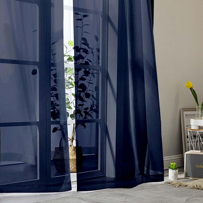 Navy Blue Sheer Curtains for Bedroom Living Room 96 Inches Long 2 Panels - Image 9