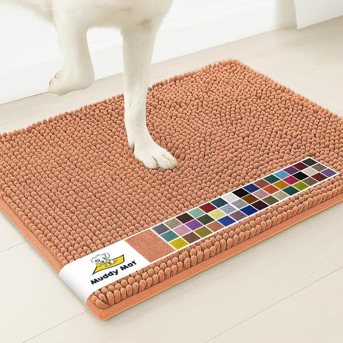 Muddy Mat® | Super Water Absorbent Door Mat Indoor, Microfiber Quick Dry Chenille Entryway Rug, Slip Resistant Front Door Mat, Indoor Mats for Entryway, Machine Washable Pet Rug, Peach 20" x 33"