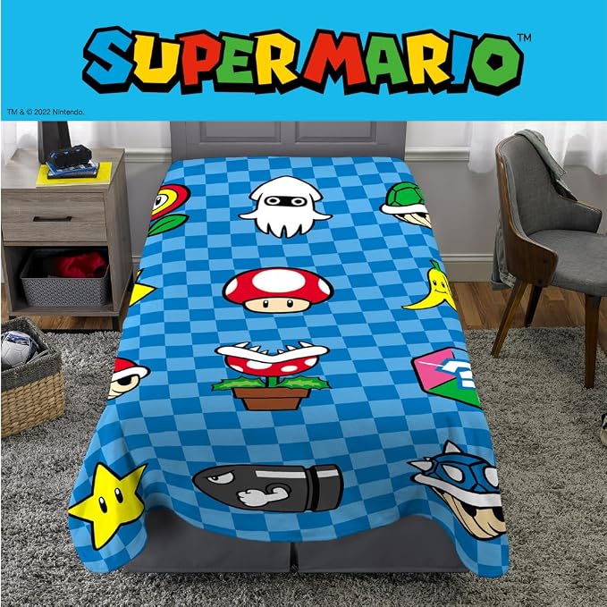 Super Mario Bros. Kids Bedding Super Soft Cozy Throw Blanket, 62 in x 90 in, (Officially Licensed Product) By Franco Kids