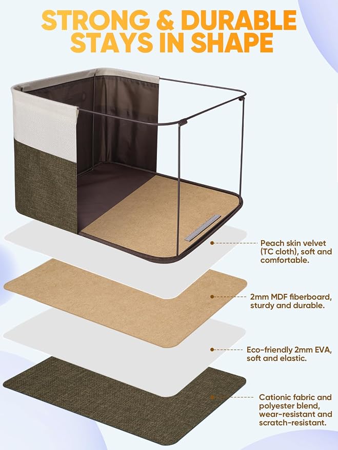 BALEINE 3 Pack Fabric Closet Storage Bins for Shelves, Linen Closet Organizers and Storage, Decorative Baskets for Organizing, Shelf, Clothes, Home, Office (Brown, 17''x13''x10.5'')