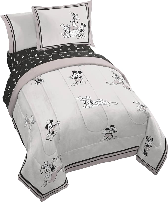 Disney Mickey Mouse and Friends Twin Comforter Set 5 Piece Bedding, Beige | Minnie Donald Goofy, Bed in a Bag, Comforter Sheets Sham Pillowcase, Official Product, Soft Microfiber, Machine Washable