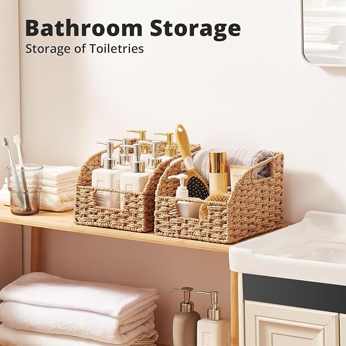 OIAHOMY Pantry Baskets for Organizing, Paper Rope Baskets with Built-in Handles, Wicker Storage Bins for Shelves, 2 Pack-Yellow