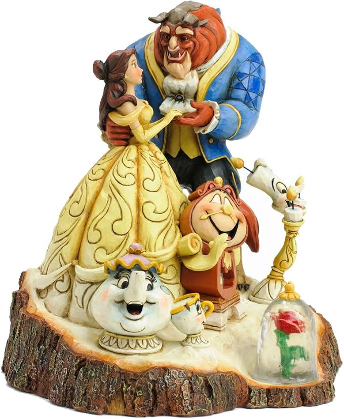 Disney Traditions by Jim Shore Beauty and the Beast Carved by Heart Stone Resin Figurine, 7.75”