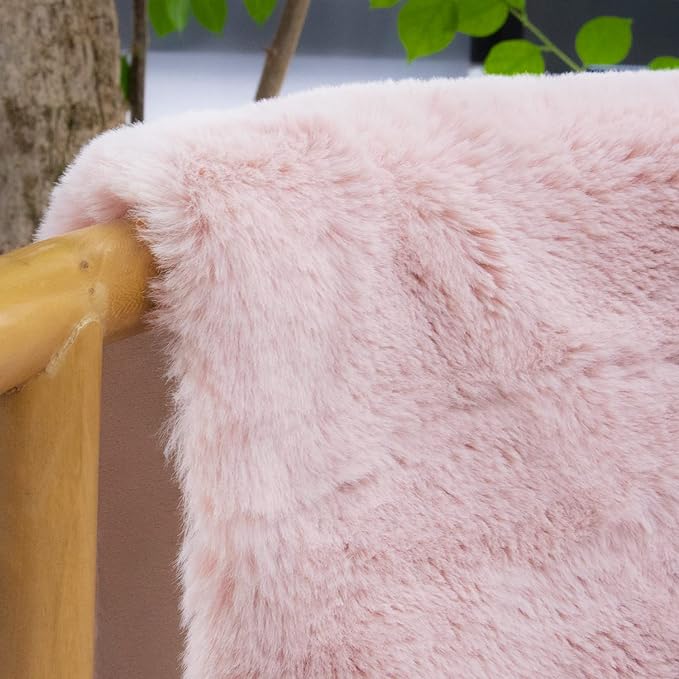ORINOVA Pink Boho Round Rugs 8ft Large Fluffy Machine Washable Fuzzy Fur Area Rugs for Living Room Plush Circle Sheepskin Rugs for Bedroom Nursery Rug