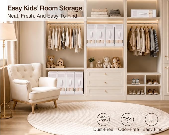 DIMJ Bed Sheet Organizers and Storage 8 Pack - Foldable Sheet Holder, Linen Closet Organizer Box for Sheets Set, Bedding, Blankets, Towel (King & Queen Size)