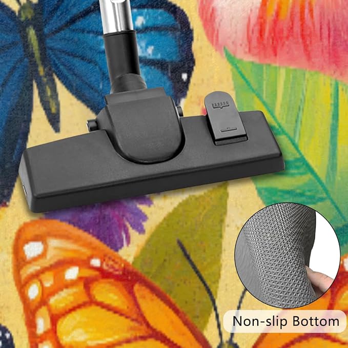 Butterfly Half Round Doormat Non-Slip Semi Circle Rug Half Moon Mat | Color Flowers Washable Soft Absorbent Indoor Outdoor Entrance Kitchen Bathroom Sink Patio Welcome Fireplace Floor Rug