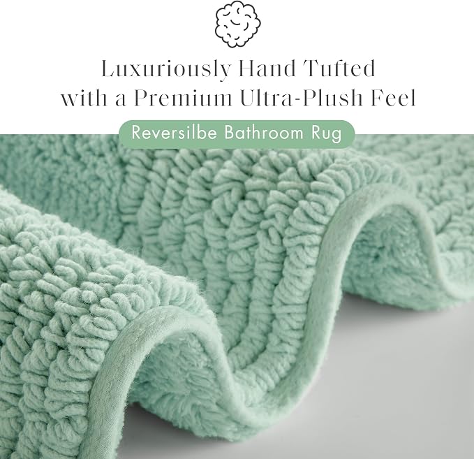 Madison Park Splendor Reversible 100% Cotton Bath Runner, 24 x 60, Green | Tufted Bathroom Rug, 3000 GSM, Hotel Quality, Luxurious Plush, Medium Pile, Absorbent, Quick Dry, OEKO-TEX, Shower Room Décor