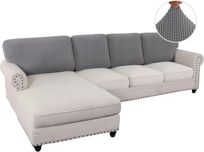 H.VERSAILTEX Backrest Cushion Covers Sectional Couch Back Cushion Covers for Sectional Sofa Set for Both Left/Right Couch (Back Only: 1 Chaise + 3 Sofa, Dove)