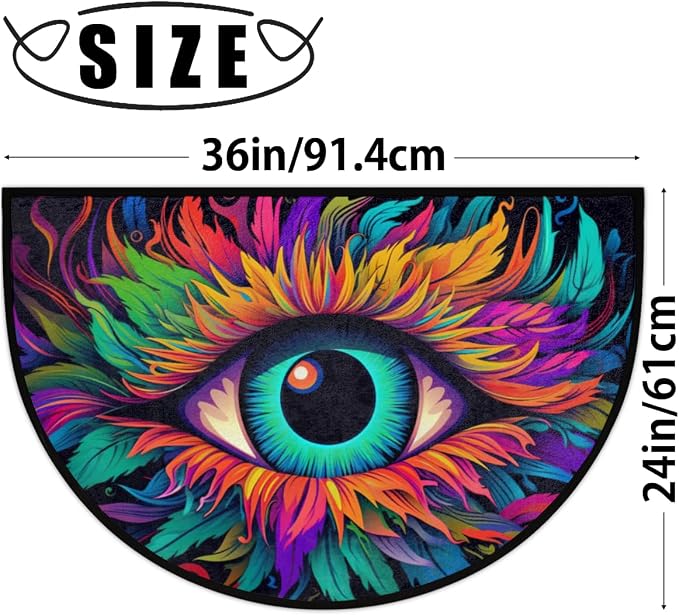 Colorful Eyes Abstract Print Half Round Door Mat Outdoor Entrance Large 24"x36" Half Circle Welcome Entrance Way Mat Semi Circular Front Door Mats Area Rug for Garage, Patio, High Traffic Areas