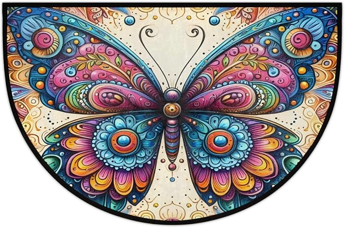 Butterfly Half Round Rug Half Moon Door Mat Half Circle Rugs | Color Animal Washable Non-Slip Semi Circle Rug Welcome Half Round Door Mat Indoor Entrance Bedroom Living Room Decor B501