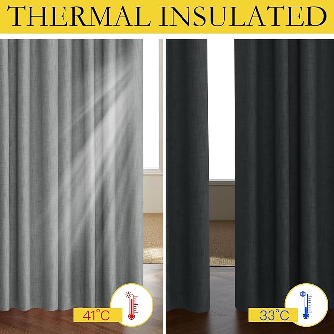 NICETOWN 100% Absolutely Blackout Linen Curtains with Thermal Insulated White Liner, Dove Grey, 42" Wide, 2 Pieces, Privacy Vertical Window Drapes for Office Laundry Living Room Windows 72 inch Long