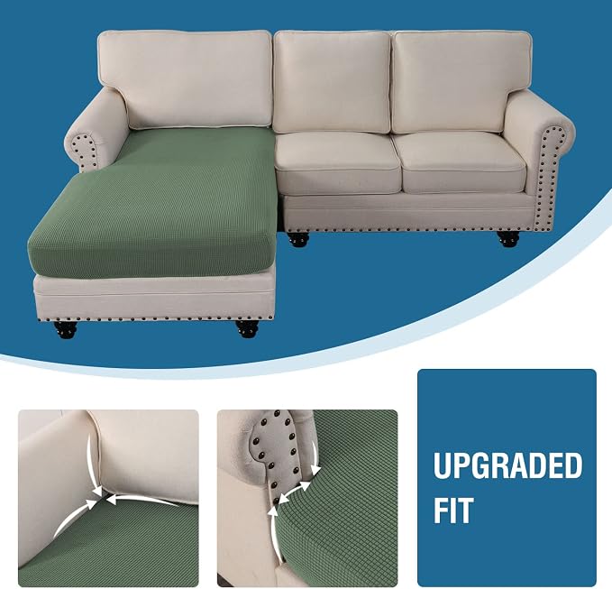 H.VERSAILTEX Sectional Couch Covers 1 Piece Chaise Slipcover L Shape Separate Cushion Couch Cover for Both Left/Right Sectional Couch (Seat Only: 1 Chaises, Loden Frost)