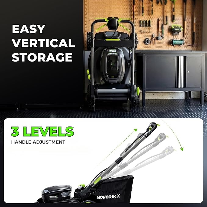NovorikX 60V 5Ah Self-Propelled Electric Cordless Lawn Mower with 5.0Ah Battery 21-Inch, Brushless Mower for Large Yards, LED Headlight, Rapid Charger 3-in-1 Versatility Obsidian Series