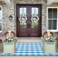 Ckorzen Blue and White Plaid Rug, 4' x 6' Spring Outdoor Front Porch Door Decor Mat, Washable Cotton Woven Farmhouse Area Rug for Layered Door Mats Carpet, Entryway, Easter Décor