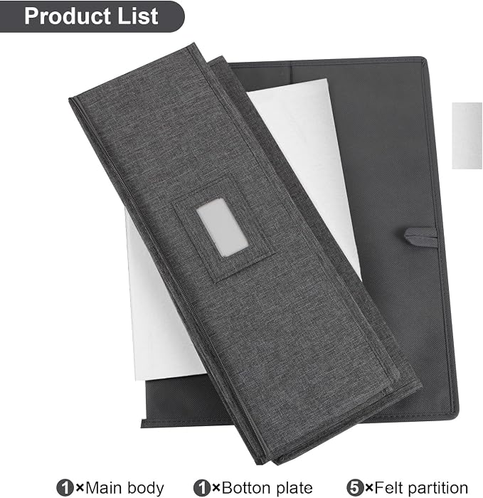popoly Platter Storage, China Storage Containers Hard Shell 17" x 13" x 6" | China Platter Storage Containers with 5 Felt Dividers Included, Structured Top and Stackable (Linen Grey)
