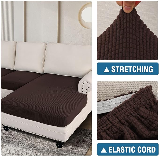 H.VERSAILTEX Sectional Couch Covers 4 Pieces Sofa Seat Cushion Covers L Shape Separate Cushion Couch Chaise Cover for Both Left/Right Sectional Couch (Seat Only: 1 Chaise + 3 Sofa, Chocolate)