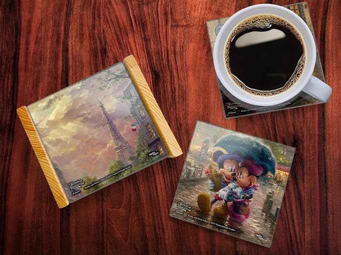 Disney Mickey and Minnie Mouse in Paris Glass Coaster Set | Glass coaster set | Protects tabletops | Giftable home accent