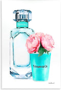 Teal Perfume Bottle and Peonies, 10 x 15 Inch Mounted Print on Wall Plaque | Stupell Industries · By Amanda Greenwood · Ready to hang · Made in USA