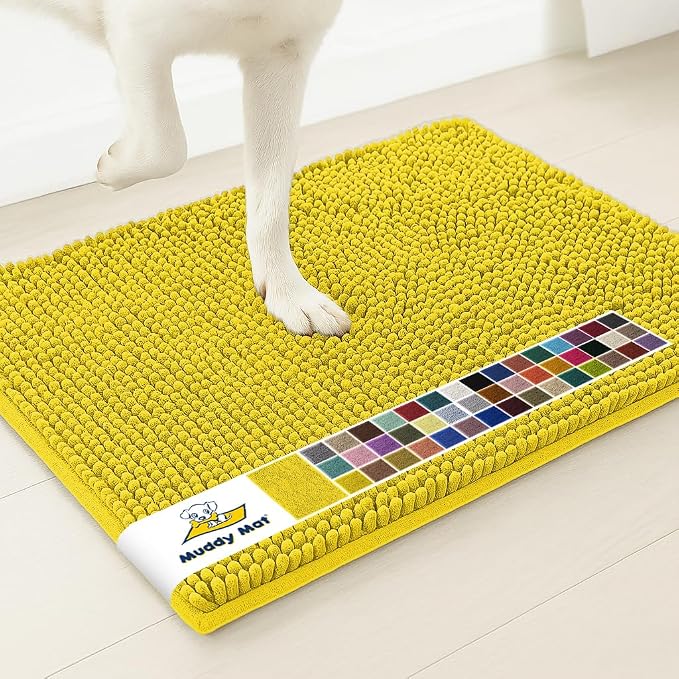 Muddy Mat® | Super Water Absorbent Door Mat Indoor, Microfiber Quick Dry Chenille Entryway Rug,Slip Resistant Front Door Mat,Indoor Mats for Entryway,Machine Washable Pet Rug, Lemon Yellow 28" x 48"