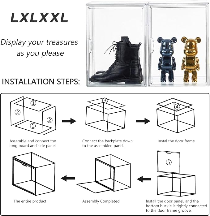 LXLXXL Clear Acrylic Display Case, Stackable Plastic Storage Bins, X-Large | Stackable Storage Bin with Magnetic Attraction Lid, XL Clear Acrylic Case, Showcase for Cosmetic, Large Figures Collectibles