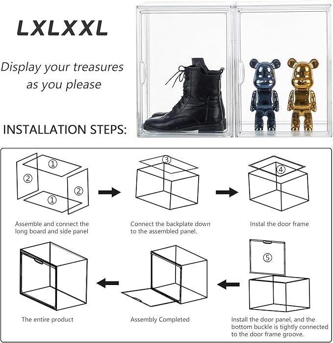 LXLXXL Acrylic Box Display Case, 5-Pack XL Stackable Storage Bins with Lid | Stackable Storage Bin X-Large 5 Pack, Clear Acrylic Display Case With Magnetic Lid, Dustproof Showcase for Figures Cosmetics