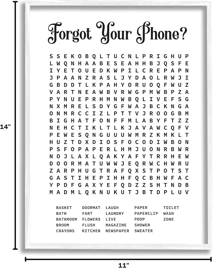 Stupell Industries Phone Crossword Puzzle Bathroom Word Design 11 x 14 | Stupell Industries · By Lettered and Lined · Ready to hang · Great for bath or laundry spaces · Made in USA