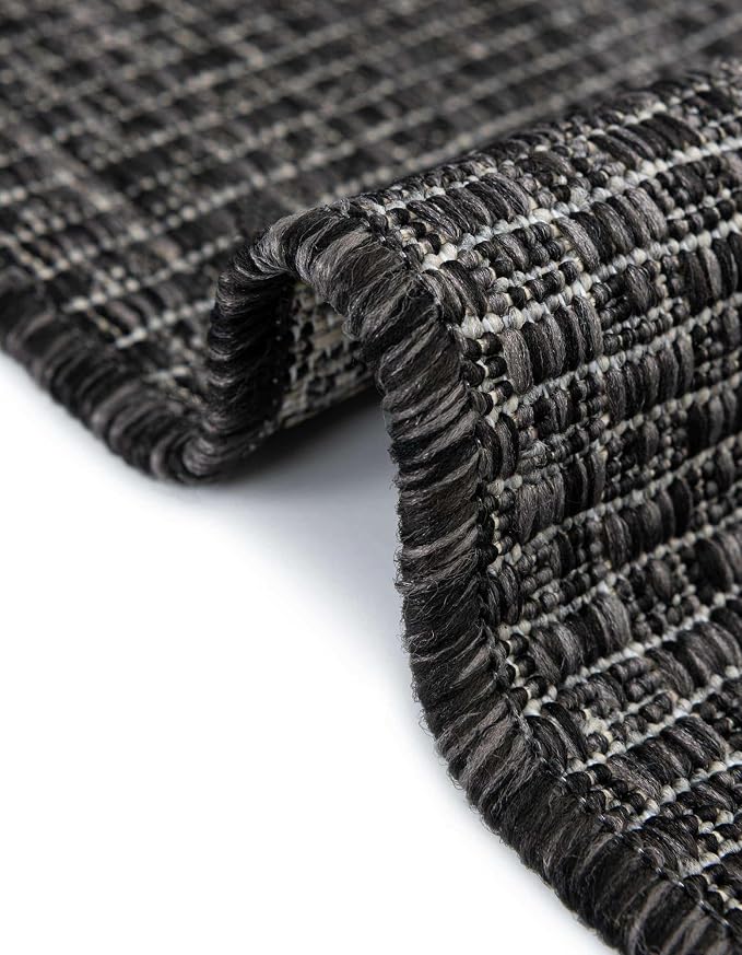 Unique Loom Collection Casual Transitional Solid Heathered Indoor/Outdoor Flatweave Area Rug (2' 7" x 4' 1" Hearth, Black/Ivory)