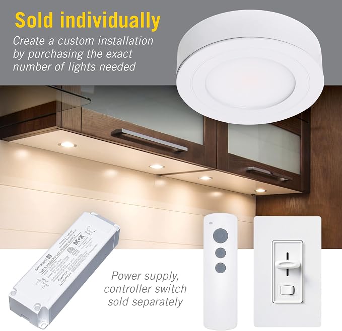 Armacost Lighting PureVue LED Puck Light, Black, 3000K, 233413 | Dimmable, Under Cabinet, 2.75 Inch Diameter, Hardwired, Low Voltage, Soft White Light