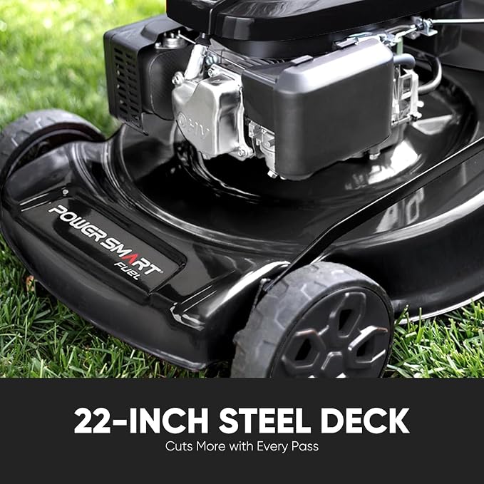 PowerSmart 22-inch 170cc 3-in-1 Self Propelled Gas Lawn Mower | 4-Cycle OHV Engine, Rear Bag/Mulching/Side-Discharge, 6-Position Height Adjustment, Steel Deck